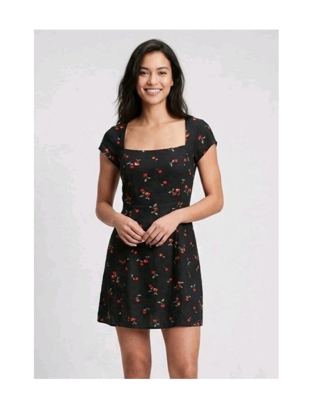GAP Black Mini Dress with Red Cherry Print